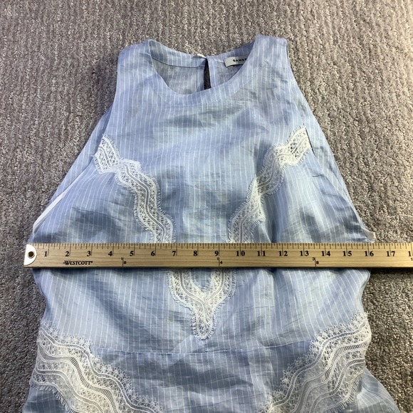Sandro Nathalie Blue White Pinstripe Linen Lace Midi Dress Size 40 NWT - Picture 14 of 16